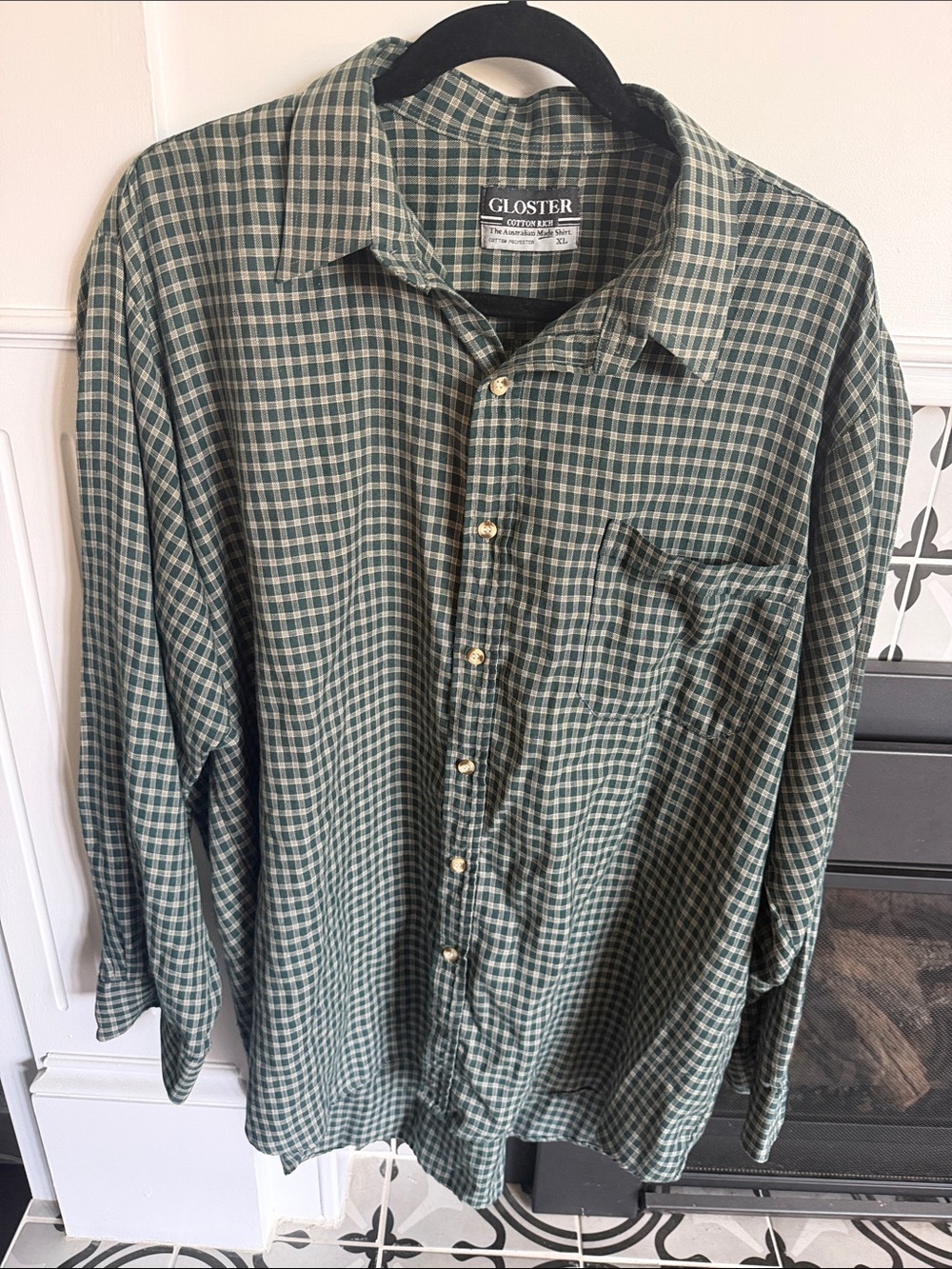 Men's Green Plaid Button-Up Shirt Australian Made Perfectly worn in and soft
